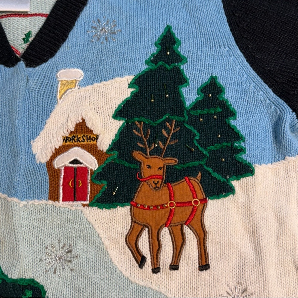 VINTAGE Quacker Factory Christmas knit sweater cardigan Santa tree angel deer - Picture 8 of 14